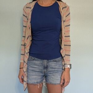 Buy1 Get1 Free Tops! American rag Striped Hooded Cardigan